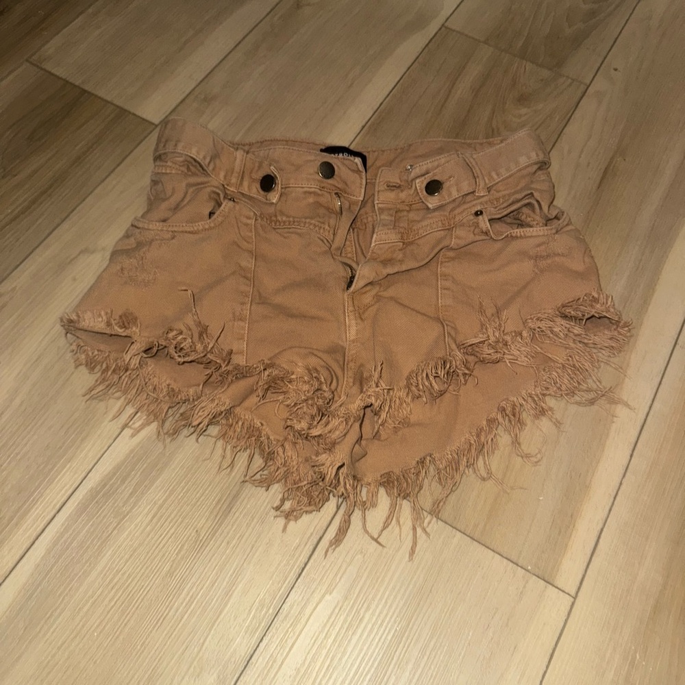Retrofete Frayed Brown Jean Shorts